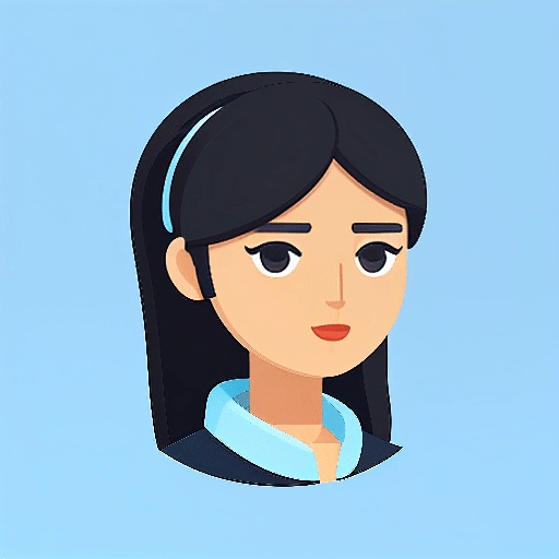 a cartoon of a woman with a ponytail and a blue shirt
