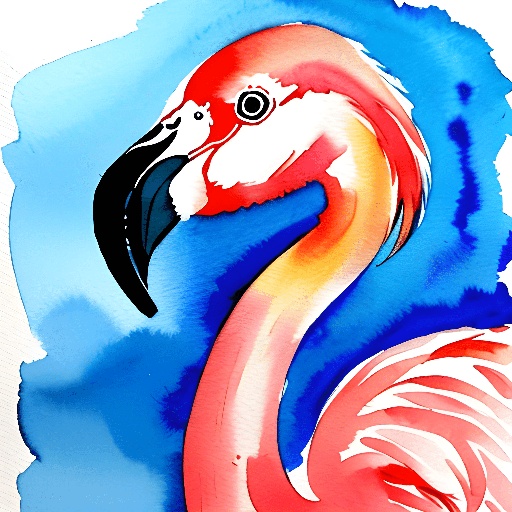 painting of a flamingo with a blue background and a red head