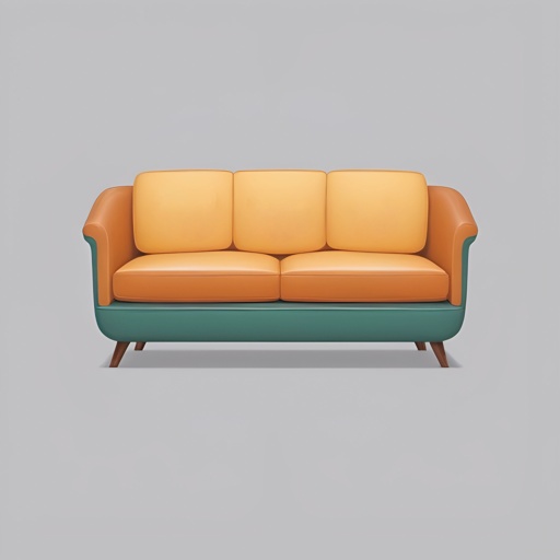 a couch with a green and orange seat on a gray background