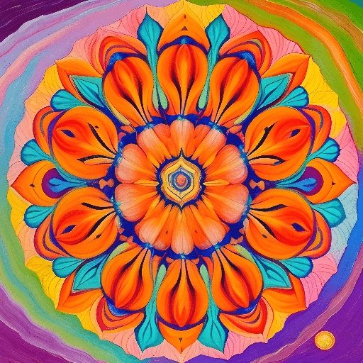 painting of a colorful flower with a purple background