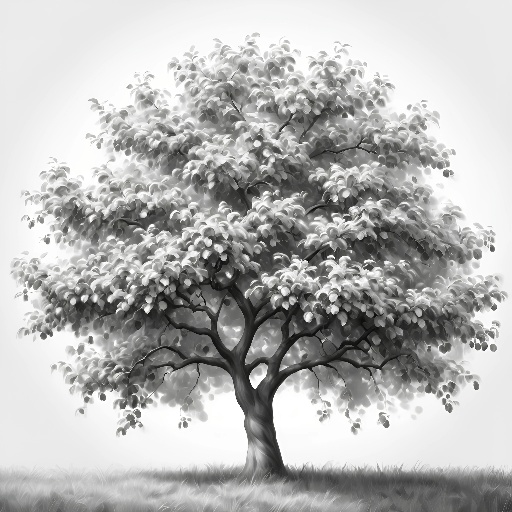 a black and white photo of a tree with leaves on it