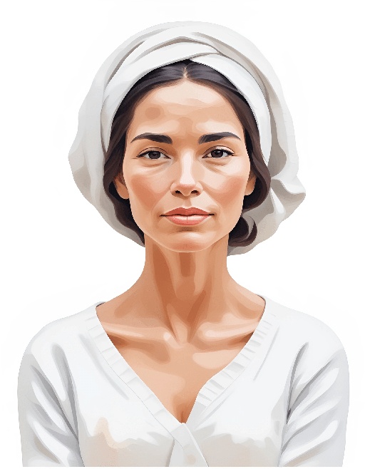 a woman with a white hat on her head