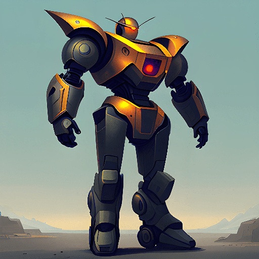 cartoon illustration of a robot standing in a desert area