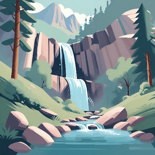 a waterfall in the middle of a mountain with trees