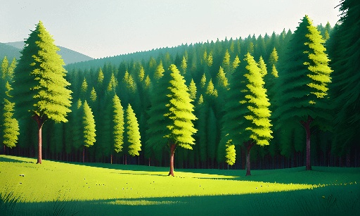 a painting of a forest with a few trees