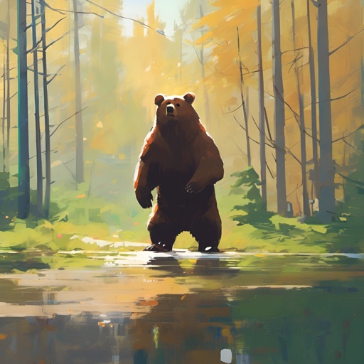 a bear standing in the water in the woods