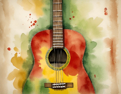 a watercolor painting of a guitar on a paper