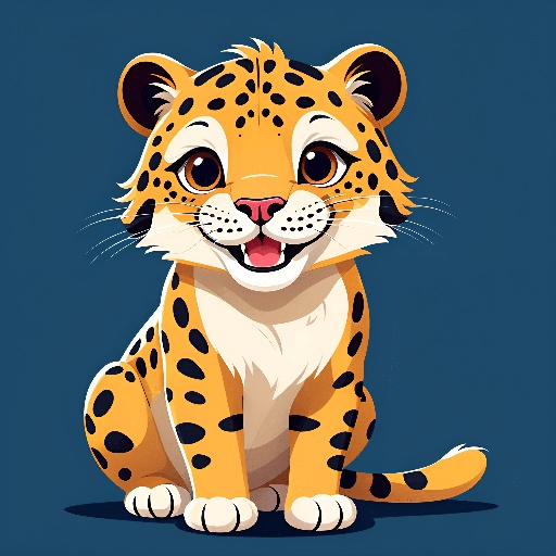 cartoon illustration of a leopard sitting on a blue background
