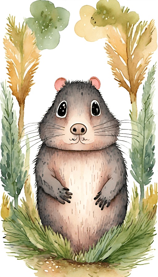 a watercolor drawing of a rodent in the grass
