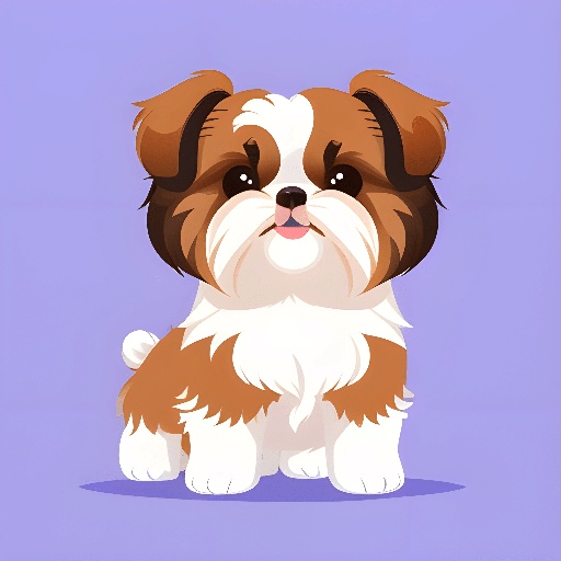 a brown and white dog sitting on a purple surface