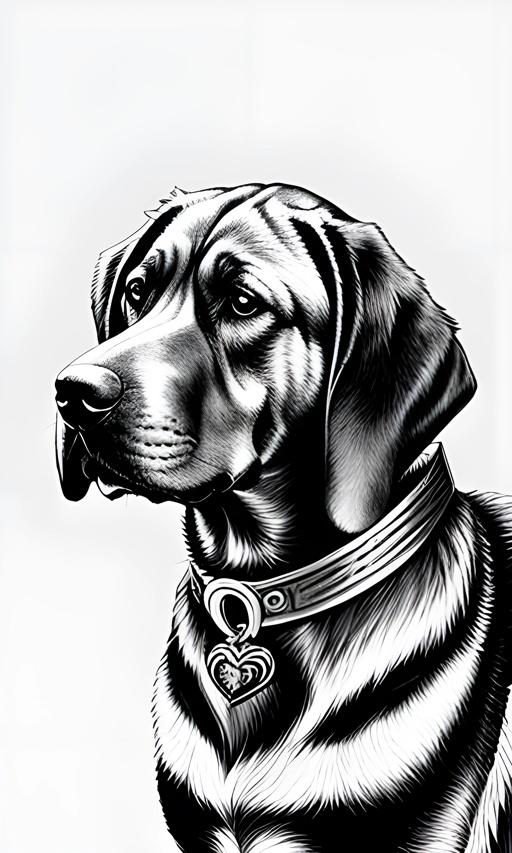 drawing of a dog with a collar and a collar around it