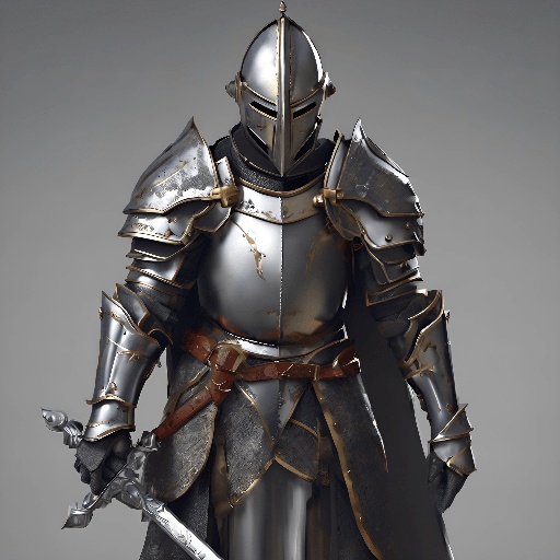 knight in full armor with sword and shield