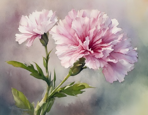 a painting of two pink flowers on a stem
