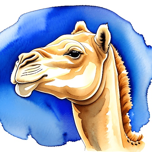 a drawing of a camel with a blue background
