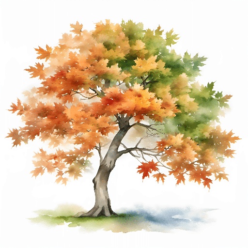 a watercolor painting of a tree with leaves