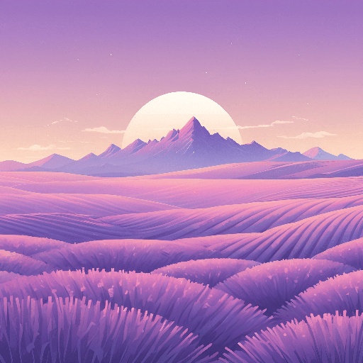purple landscape with mountains and a sunset