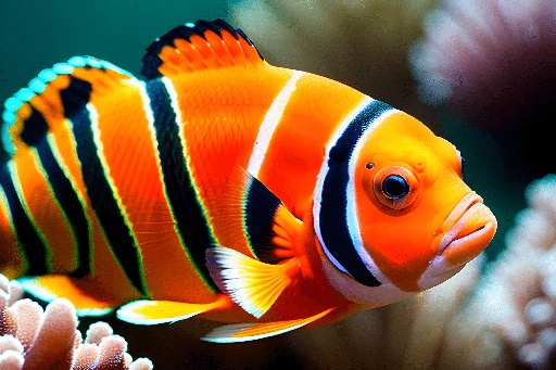a fish that is orange and black with white stripes