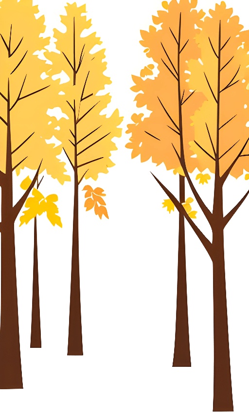 trees with yellow leaves on them and brown trunks