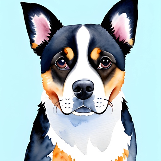 painting of a dog with a blue background and a white and black dog