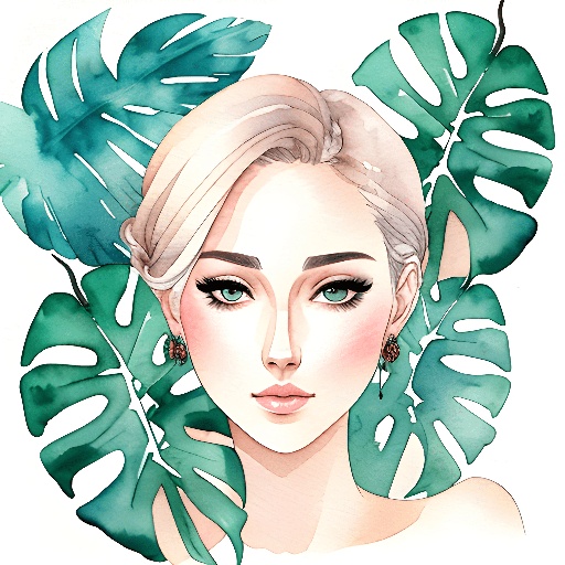 illustration of a woman with a green leaf in her hair