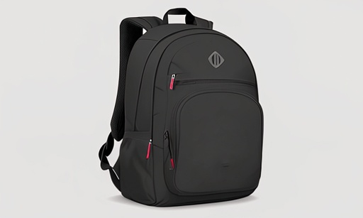a close up of a backpack with a red zipper on the front