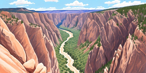 painting of a canyon with a river running through it