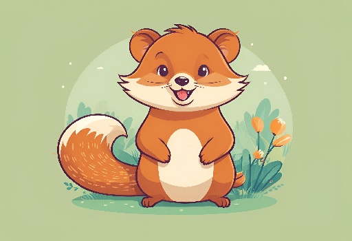 cartoon illustration of a cute little fox standing in the grass