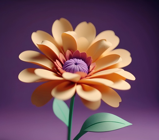 a paper flower that is on a stem with leaves