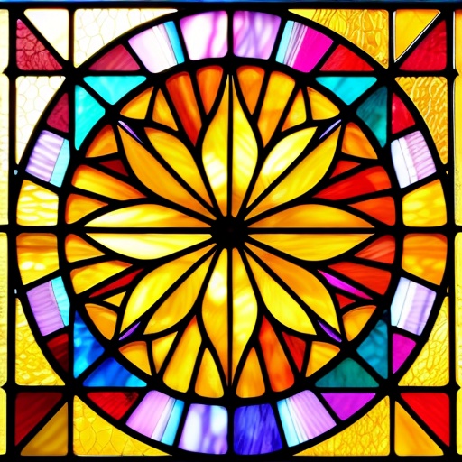 a close up of a stained glass window with a flower in the center