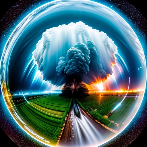 a view of a circular picture of a road and a tree