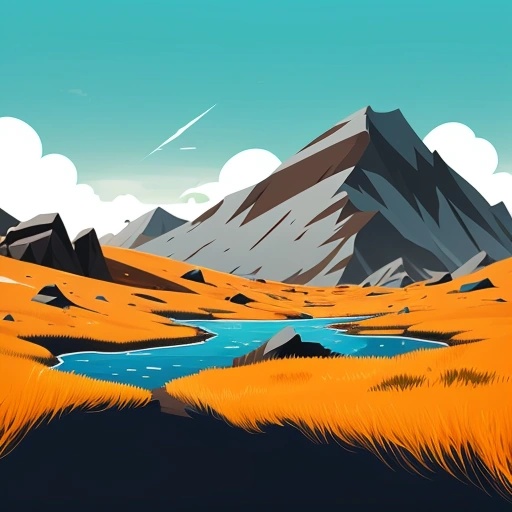 a cartoon illustration of a mountain landscape with a river