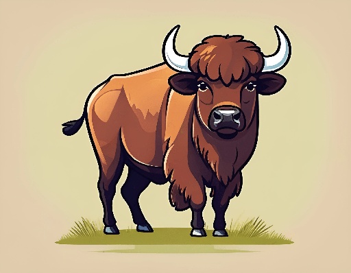 a brown bull with horns standing in the grass