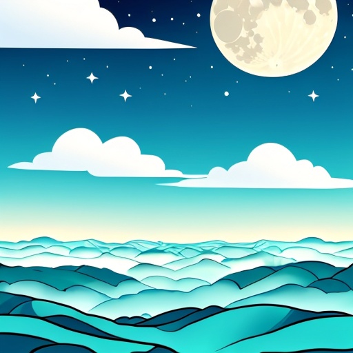 a cartoon illustration of a full moon over a sea of water