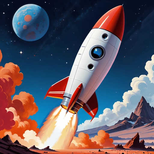 a cartoon style picture of a rocket taking off