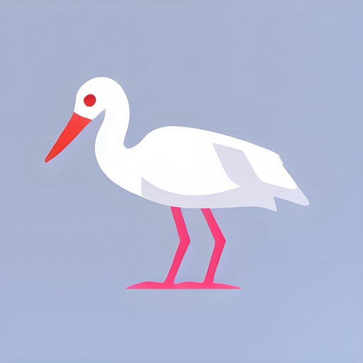 a white bird with a red beak standing on a blue surface