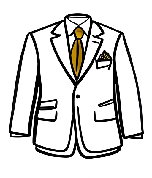 a drawing of a white suit with a yellow tie and pocket