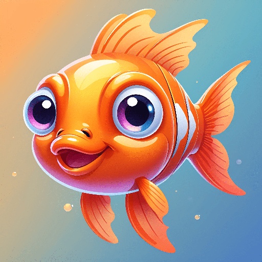 a cartoon fish with big eyes and a smile