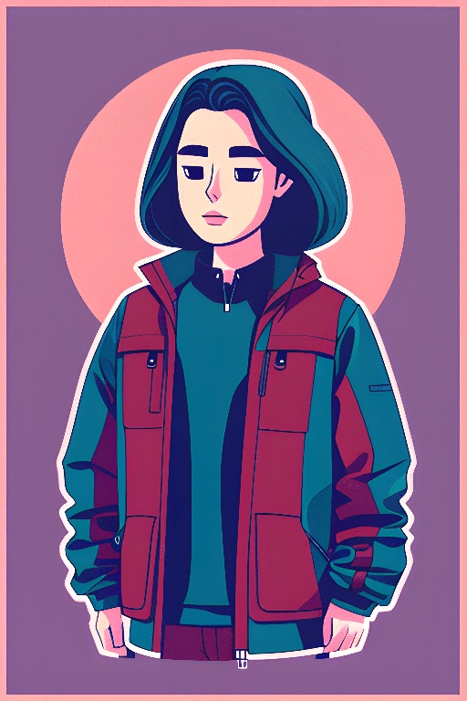 illustration of a woman in a red jacket and green hoodie