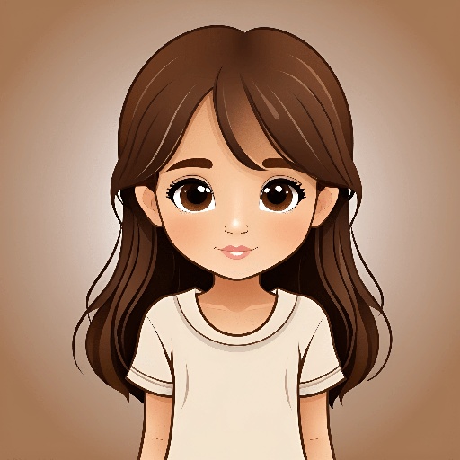 cartoon girl with long brown hair and white shirt