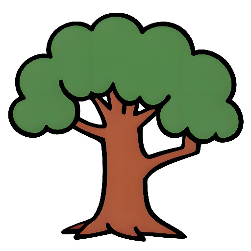 a cartoon tree with a green crown and brown trunk