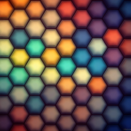 a close up of a colorful hexagon pattern with a black background