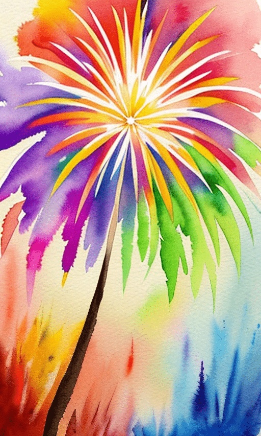 painting of a colorful palm tree with a rainbow colored background
