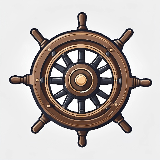 a ship wheel with a gold center on a white background