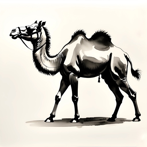a drawing of a camel walking on the ground