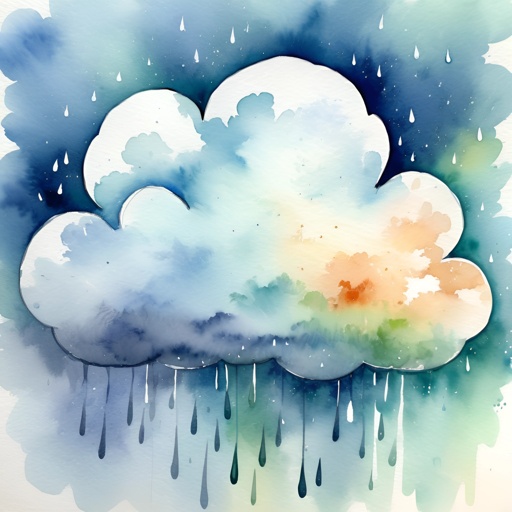 a painting of a cloud with rain drops coming out of it