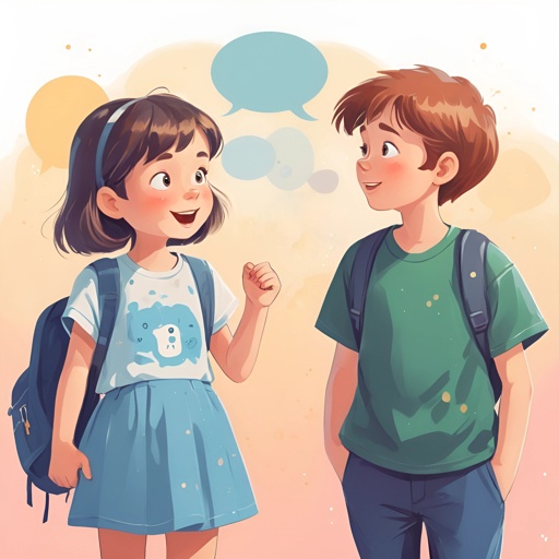 a cartoon of a boy and a girl talking