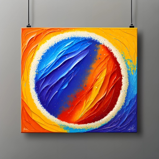 painting of a colorful abstract painting hanging on a wall