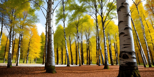 trees with yellow leaves in a forest with a dirt path