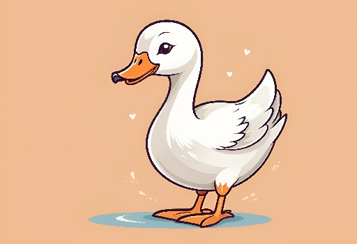 a cartoon duck standing in the water with hearts