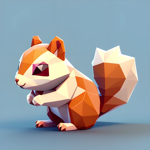a low polygonal squirrel sitting on the ground